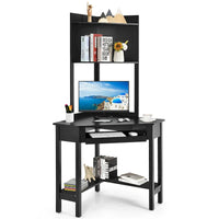 Bureau d'angle triangulaire avec huche - Étagères - Tablette clavier - Noir/Blanc