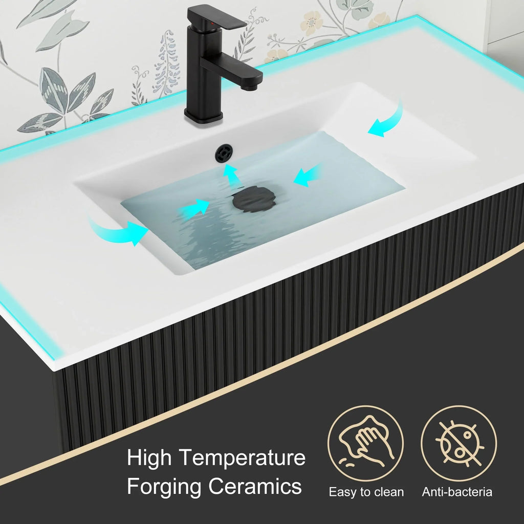 Wavy Line Ensemble meuble-lavabo de salle de bain 30/36/48 avec vasque & robinet