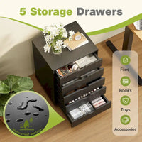 Meuble Classeur Mobile à 5 Tiroirs, Commode de Rangement Verticale en Bois avec 4 Roulettes, Organiseur Mobile Sous Bureau