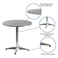 Table d'intérieur/extérieur en aluminium à plateau lisse de 27,5 po avec base