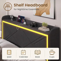 Cadre de lit avec lumières LED, tête de lit et station de charge USB-C/A, 4 tiroirs