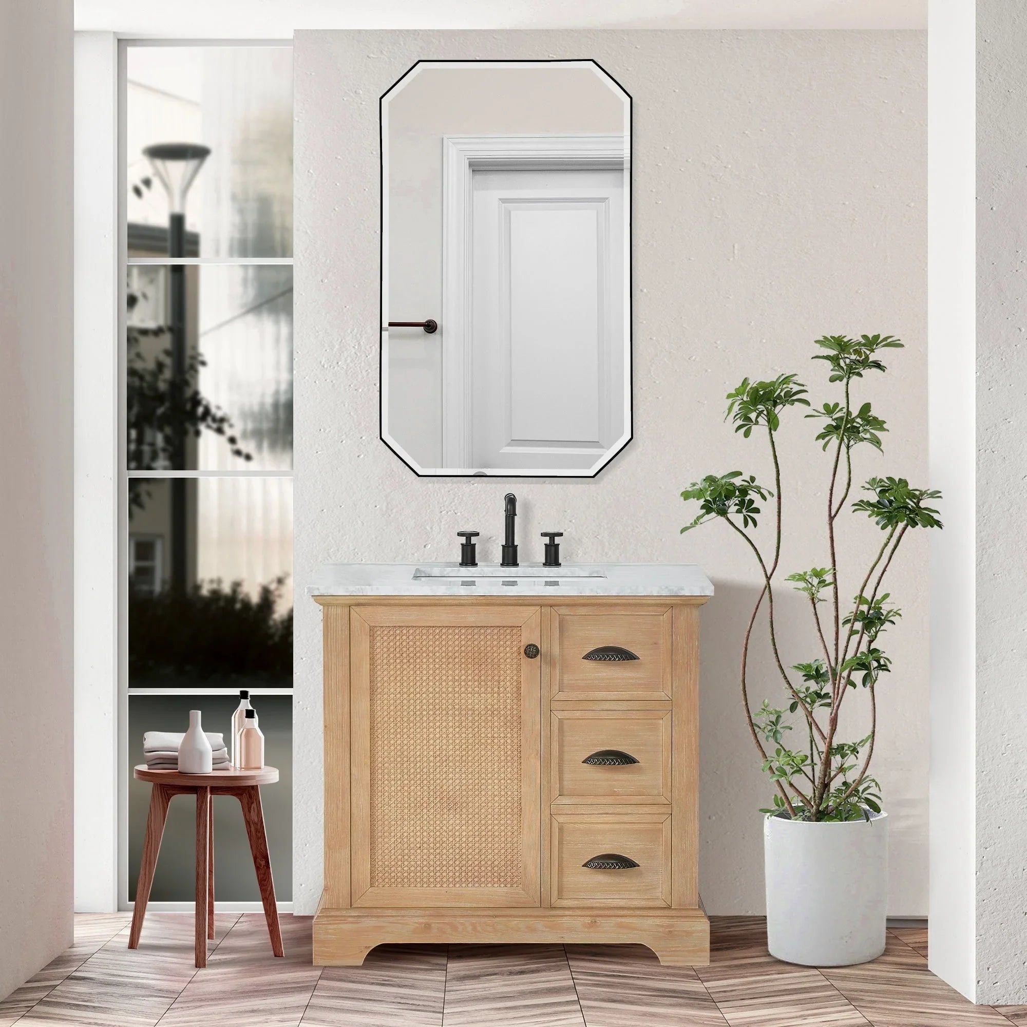 Hervas Meuble-lavabo avec dessus en marbre naturel sans miroir