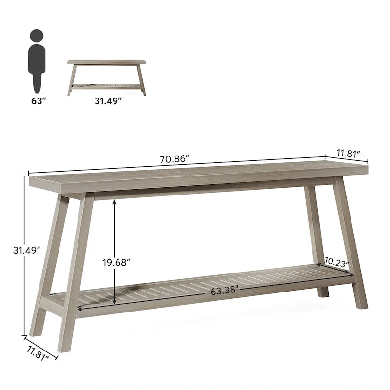 Table console de ferme de 70,9 pouces à 2 niveaux, étroite et longue, à placer derrière le canapé