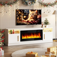 Bossin Meuble TV avec foyer 70 avec foyer électrique 36, meuble TV pour téléviseurs jusqu'à 80, LED 16 couleurs/meuble de divertissement