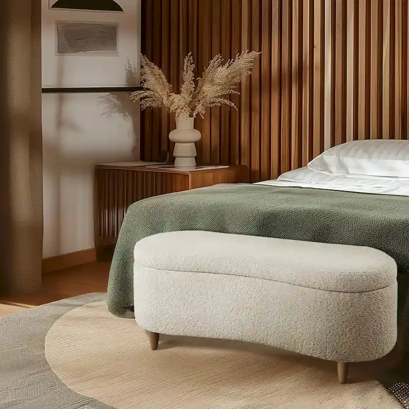 INK+IVY Bailey banc de rangement en bouclette taupe à dessus basculant