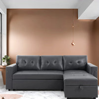 Canapé sectionnel réversible avec lit escamotable, méridienne de rangement dissimulée, pieds durables,