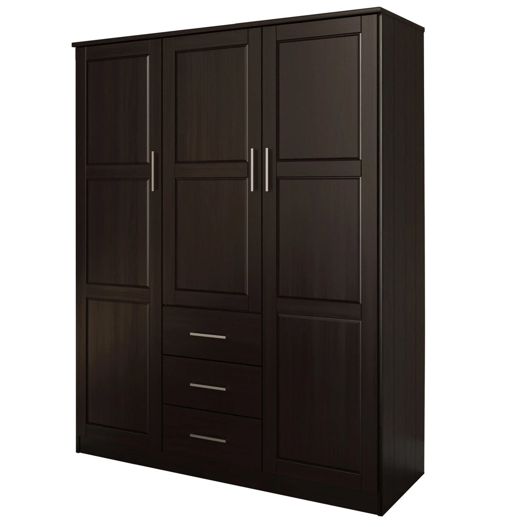 Palace Imports Armoire-penderie Cosmo 3 portes 100% bois massif avec portes en bois massif ou miroir
