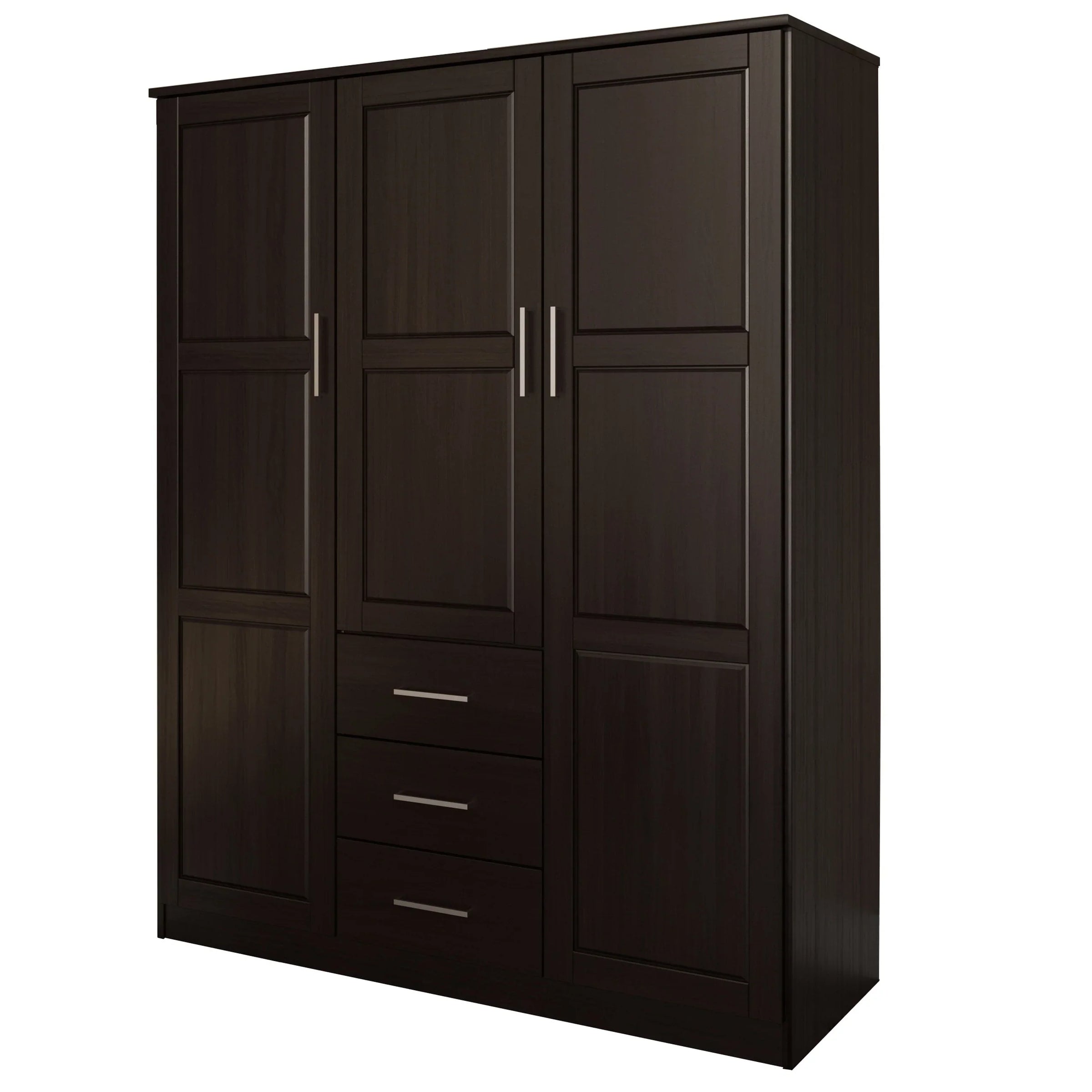 Palace Imports Armoire-penderie Cosmo 3 portes 100% bois massif avec portes en bois massif ou miroir