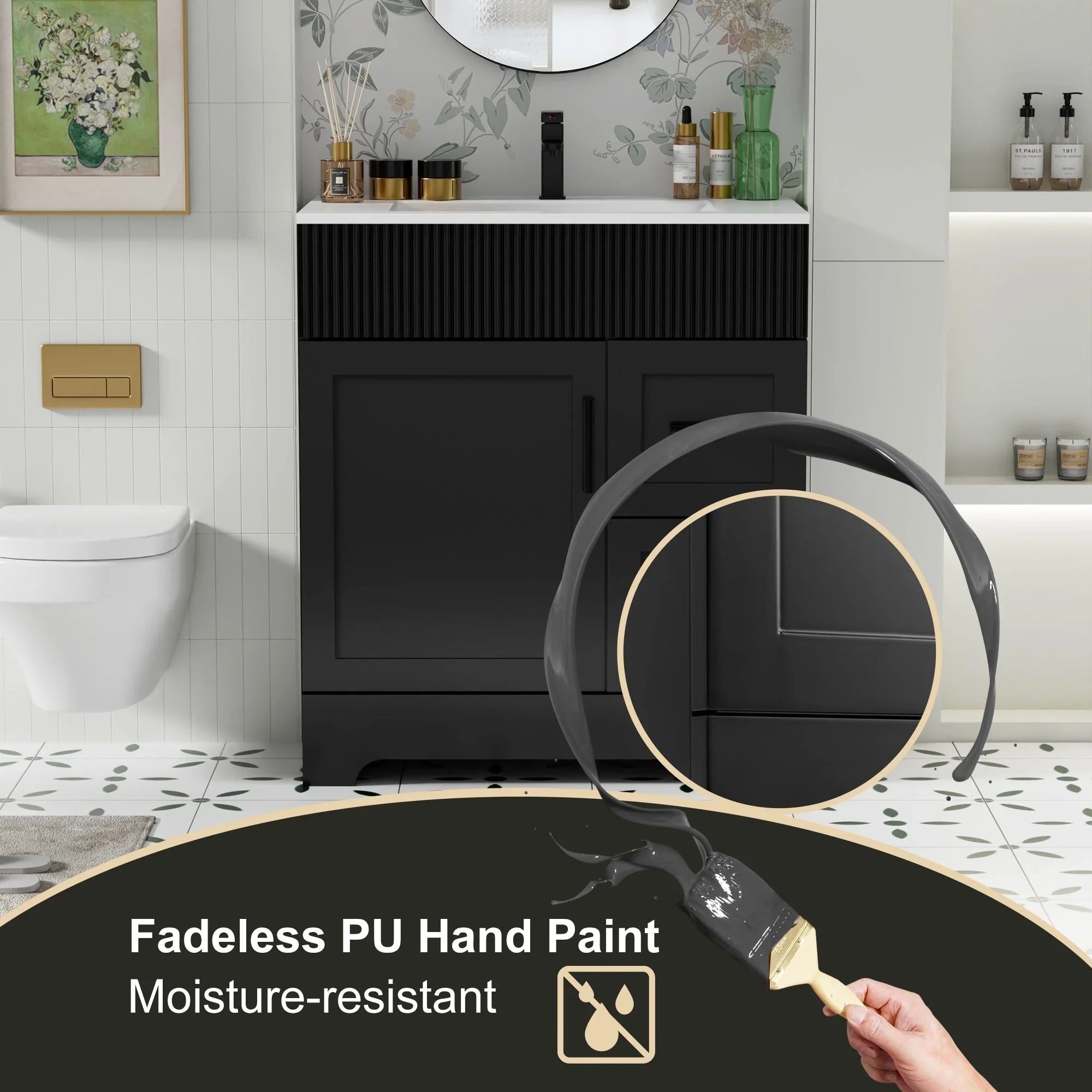 Wavy Line Ensemble meuble-lavabo de salle de bain 30/36/48 avec vasque & robinet