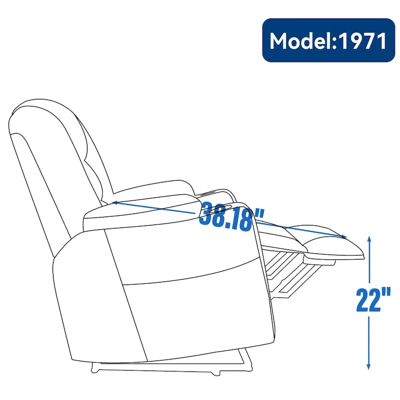 Fauteuil releveur électrique avec massage et chauffage, fauteuils inclinables larges rembourrés Lazy Boy avec USB, ports Type C et 2 porte-gobelets en acier