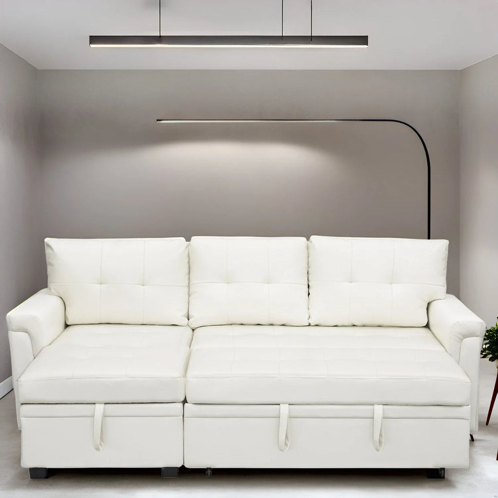 Canapé sectionnel réversible avec lit escamotable, méridienne de rangement dissimulée, pieds durables,