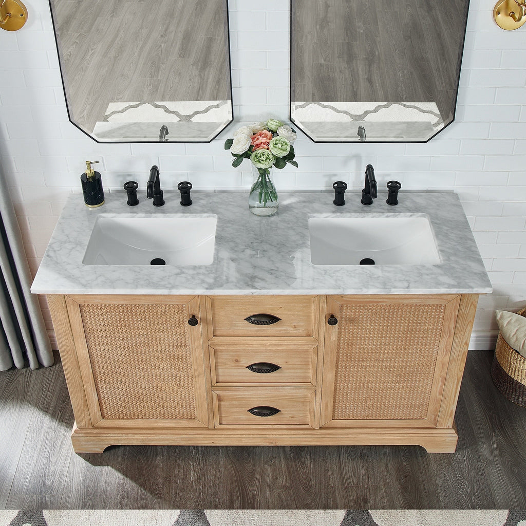Hervas Meuble-lavabo avec dessus en marbre naturel sans miroir