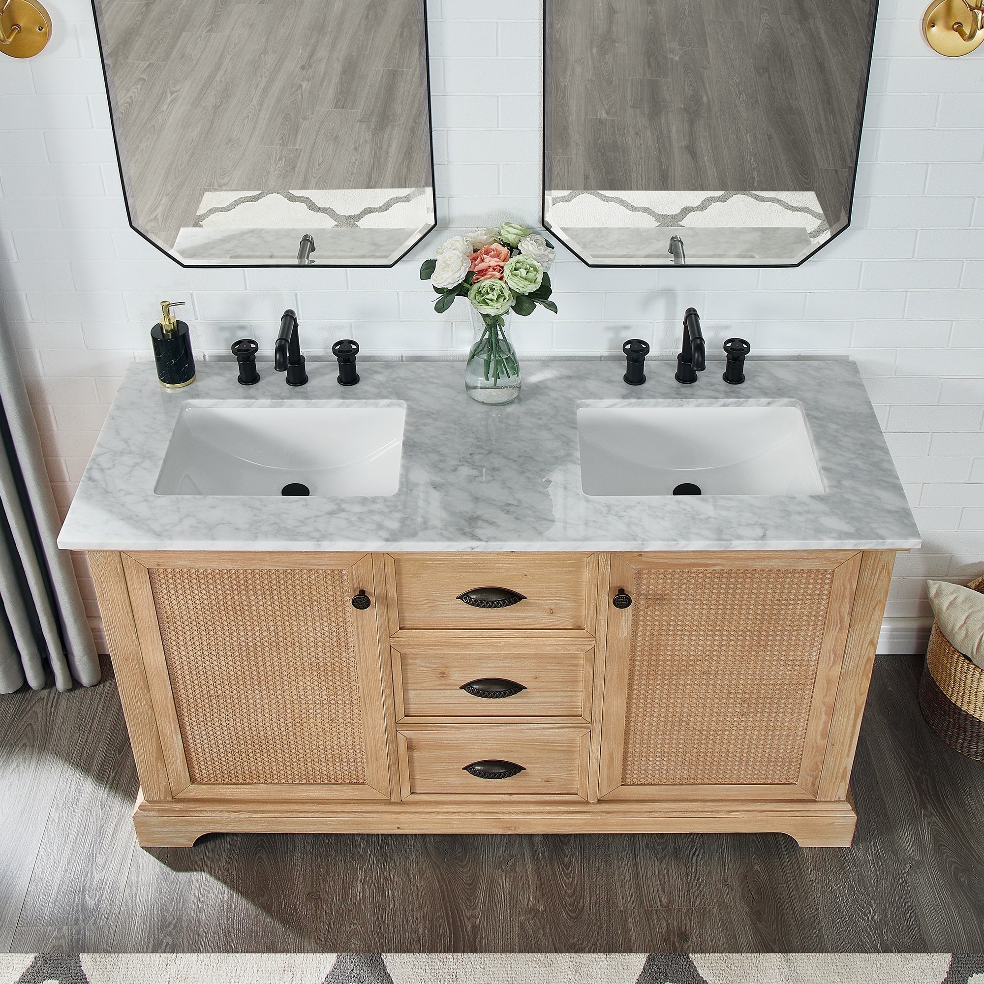 Hervas Meuble-lavabo avec dessus en marbre naturel sans miroir