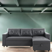 Canapé sectionnel réversible avec lit escamotable, méridienne de rangement dissimulée, pieds durables,