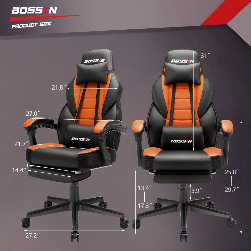 BOSSIN Chaise de gaming style racing, chaise de gamer grande et haute 300 lb à dossier haut chaise informatique