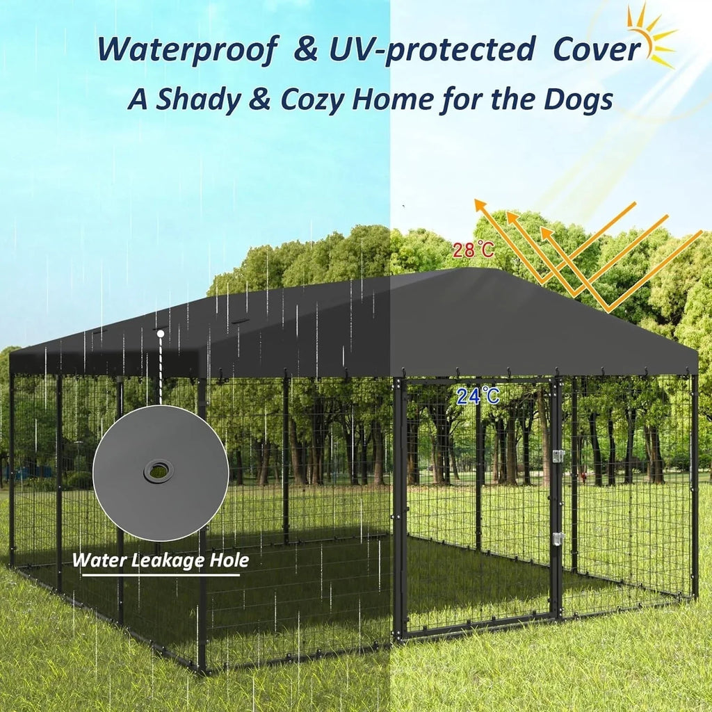 Grand chenil d'extérieur pour chien L 118 x P 118 x H 70, cage robuste pour chien avec toit imperméable
