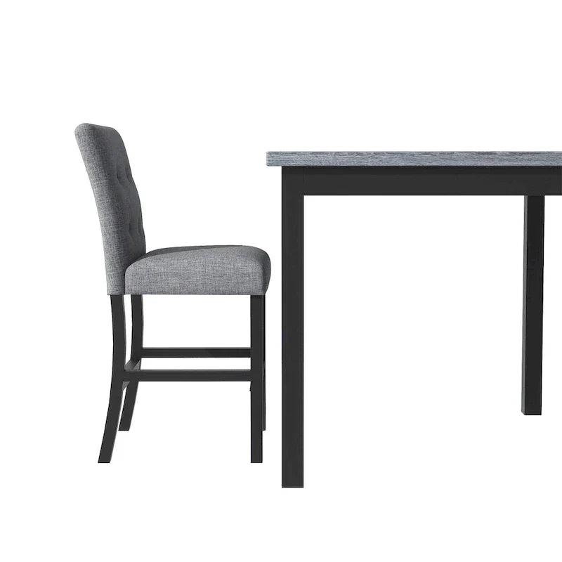 Ensemble de salle à manger hauteur comptoir 5 pièces, ensemble table à manger en bois avec table rectangulaire et 4 chaises rembourrées à dossier haut