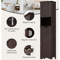 Meuble de salle de bain haut 67 H, tour à linge étroite, meuble de rangement avec 2 portes et tiroir