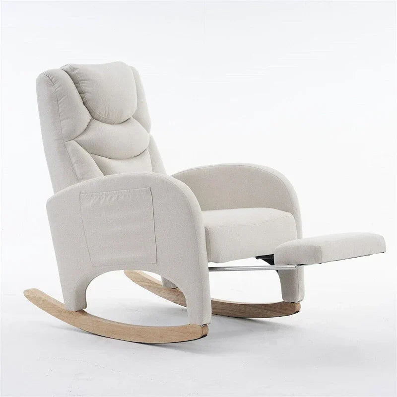Fauteuil à Bascule d'Allaitement Ergonomique en Tissu avec Repose-Pieds Réglable
