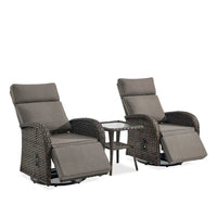 Pocassy 3 PCS Fauteuil inclinable d'extérieur polyvalent avec table d'appoint Coussin gris