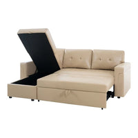 Canapé sectionnel convertible réversible avec lit escamotable, méridienne de rangement dissimulée et pieds durables