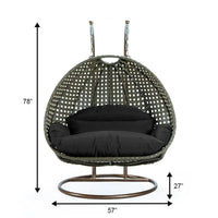 LeisureMod fauteuil œuf suspendu 2 personnes avec support - balancelle hamac d'extérieur / intérieur en rotin tressé avec coussins