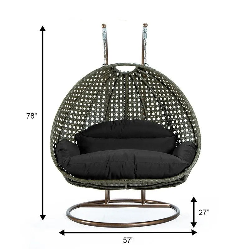 LeisureMod fauteuil œuf suspendu 2 personnes avec support - balancelle hamac d'extérieur / intérieur en rotin tressé avec coussins
