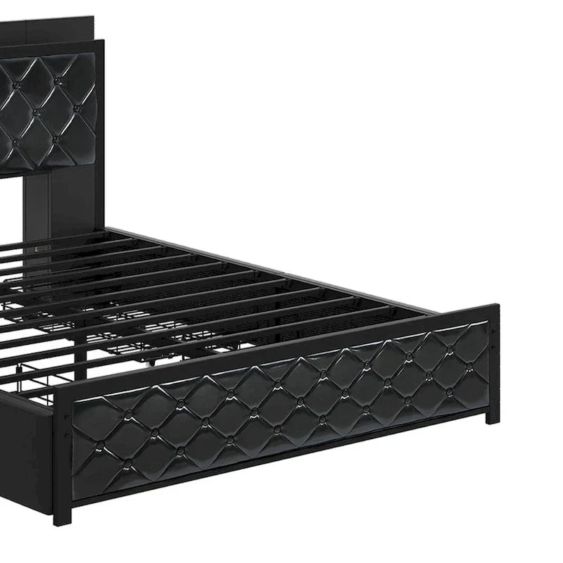 Moasis Lit Double en PU avec LED Cadre de Lit Capitonne Plateforme
