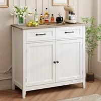 Buffet de rangement de cuisine avec 2 tiroirs, meuble de bar à café, armoire d'entrée en bois avec double porte placard