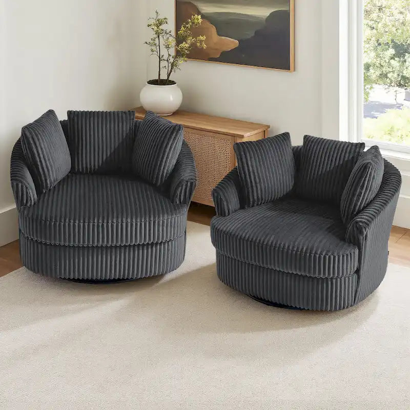 DREAMSIDEA - Lot de 2 fauteuils tonneau pivotants à accoudoirs encastrés à housse