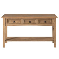 Console de couloir rustique en pin massif, blanc cérusé / marron antique / gris cérusé / non peinte, 3 tiroirs