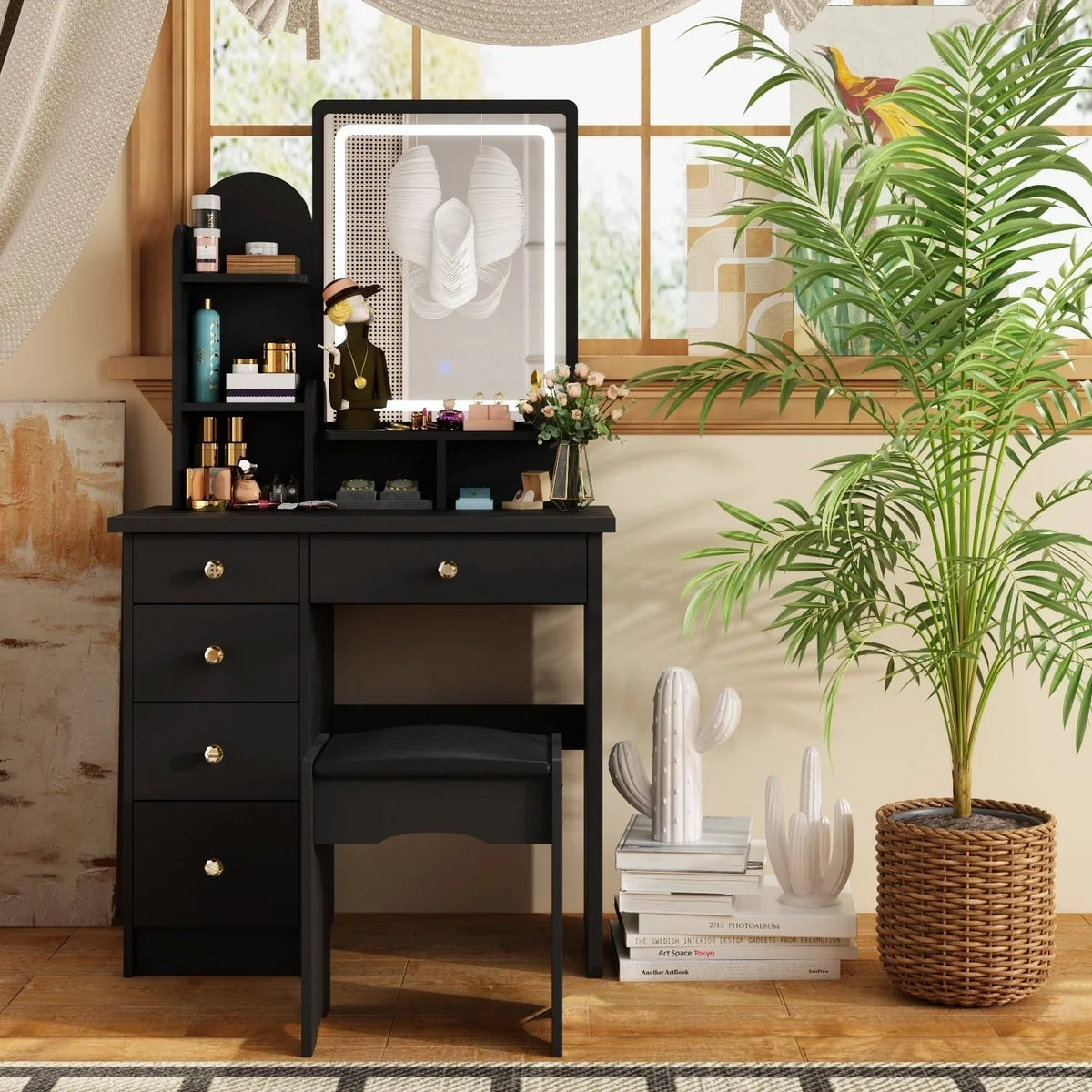 Ensemble coiffeuse table de maquillage avec lumière LED & miroir & tabouret