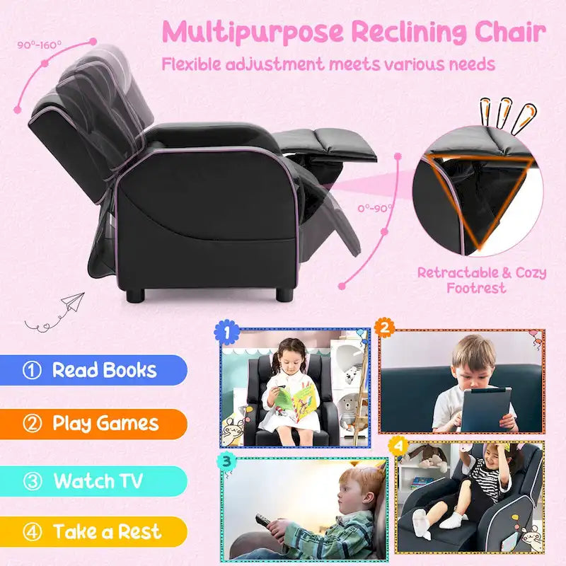 Fauteuil Inclinable Enfant Gymax Ergonomique en Cuir avec Repose-Pieds