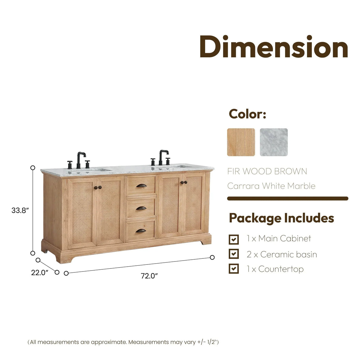 Hervas Meuble-lavabo avec dessus en marbre naturel sans miroir