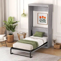 Lit escamotable simple, se plie en armoire, gris