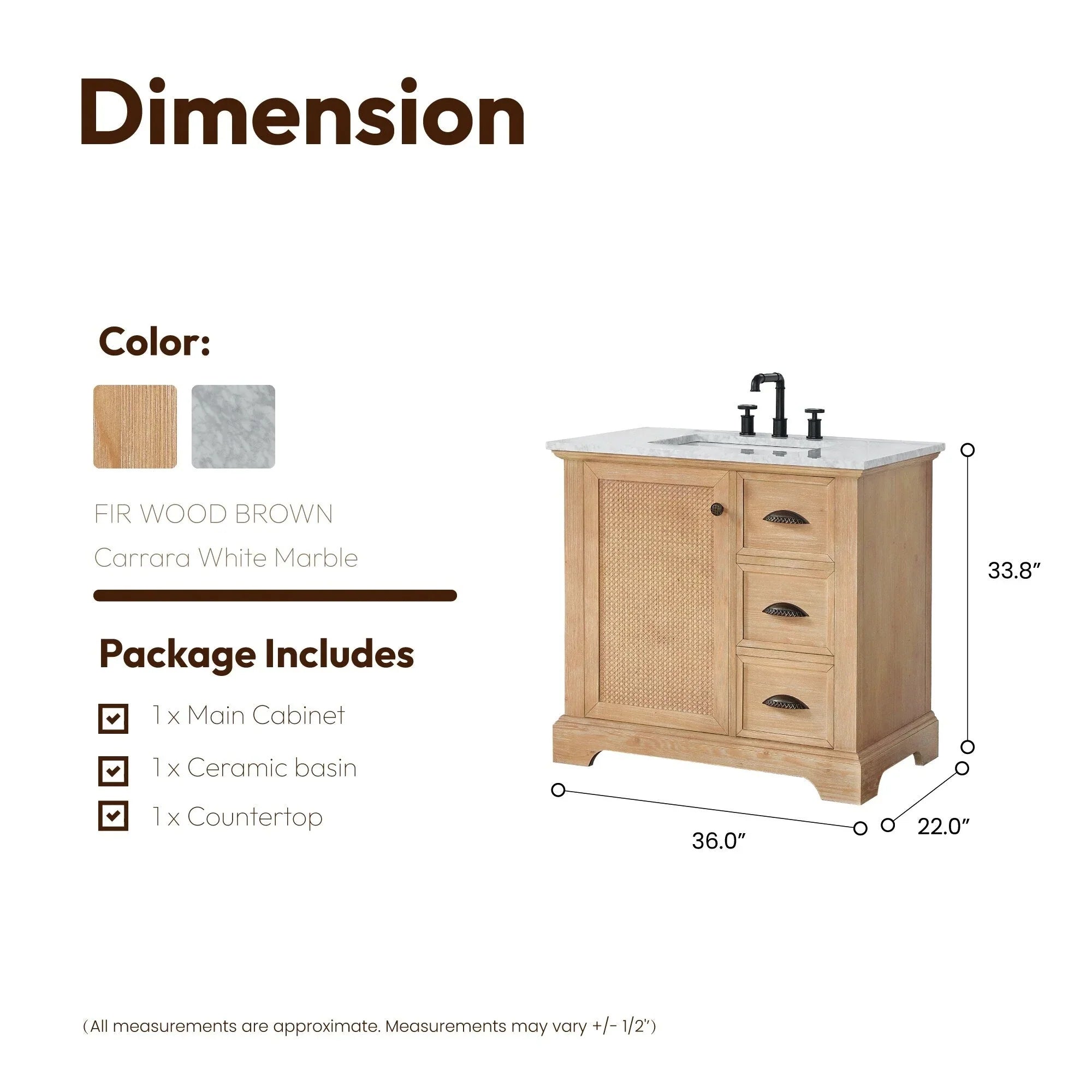 Hervas Meuble-lavabo avec dessus en marbre naturel sans miroir