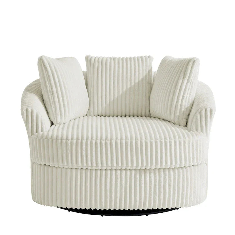 Lot de 2 fauteuils tonneau pivotants surdimensionnés 43 W en velours côtelé moelleux avec coussins
