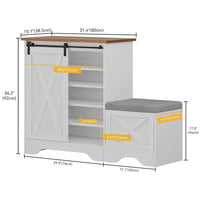 Meuble à chaussures farmhouse avec porte coulissante, banc à chaussures, meuble de rangement à 5 niveaux avec étagères réglables pour 20 paires