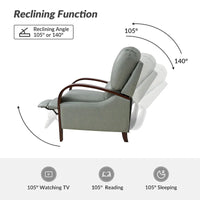 Fauteuil inclinable manuel Alex Mid-century Modern Cigar en cuir véritable avec accoudoirs incurvés en bois
