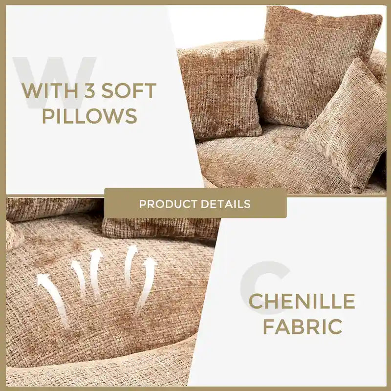 Canapé paresseux à dossier haut en chenille avec 3 coussins et pouf surdimensionné