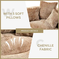 Canapé paresseux à dossier haut en chenille avec 3 coussins et pouf surdimensionné