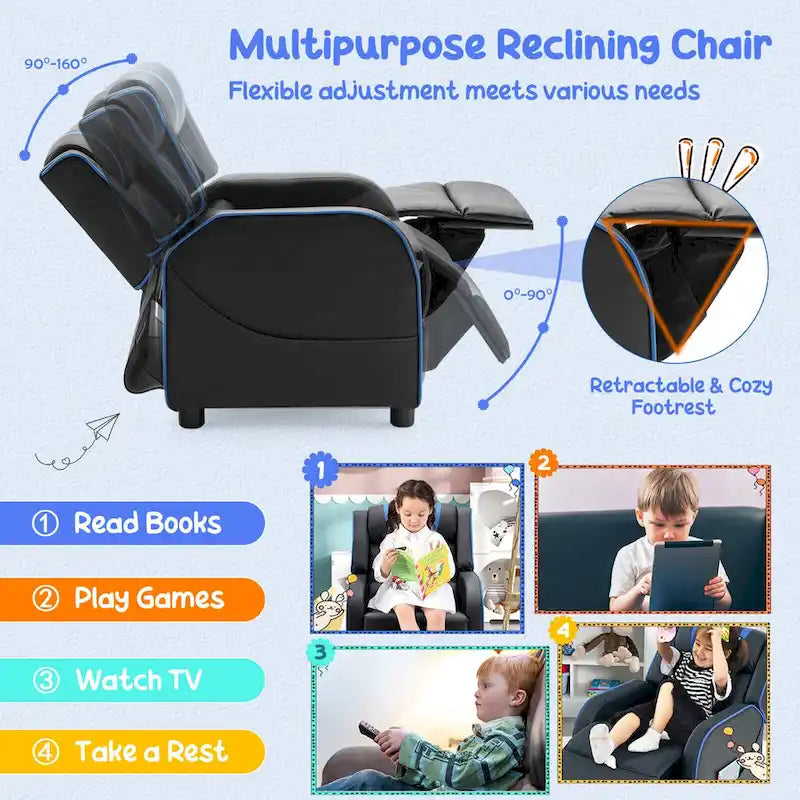 Fauteuil Inclinable Enfant Gymax Ergonomique en Cuir avec Repose-Pieds