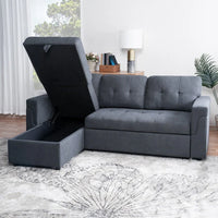 Canapé sectionnel convertible réversible avec lit escamotable, méridienne de rangement dissimulée et pieds durables