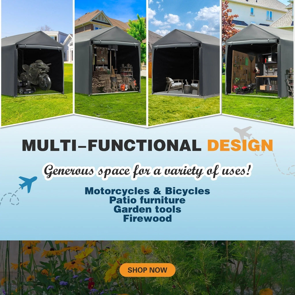 Abri de rangement extérieur et auvent carport : abri portable pour vélos, motos et rangement de jardin