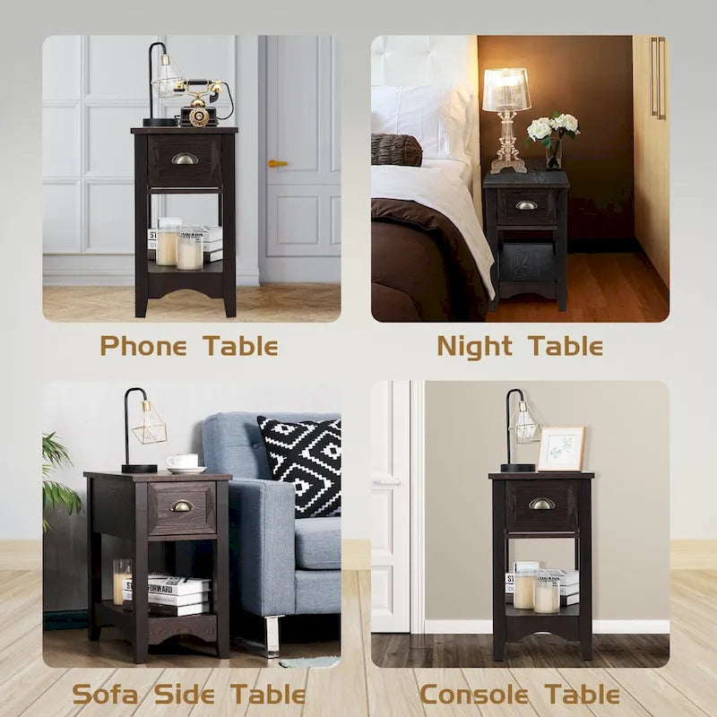 Ensemble de 2 tables d'appoint contemporaines compactes Gymax avec tiroir - 13 X 22 X 23 (L X l X H)