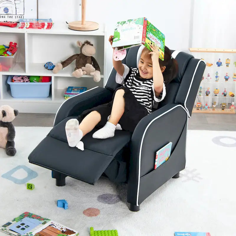 Fauteuil Inclinable Enfant Gymax Ergonomique en Cuir avec Repose-Pieds