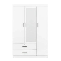 Armoire penderie 3 portes avec miroirs, étagères et 2 tiroirs