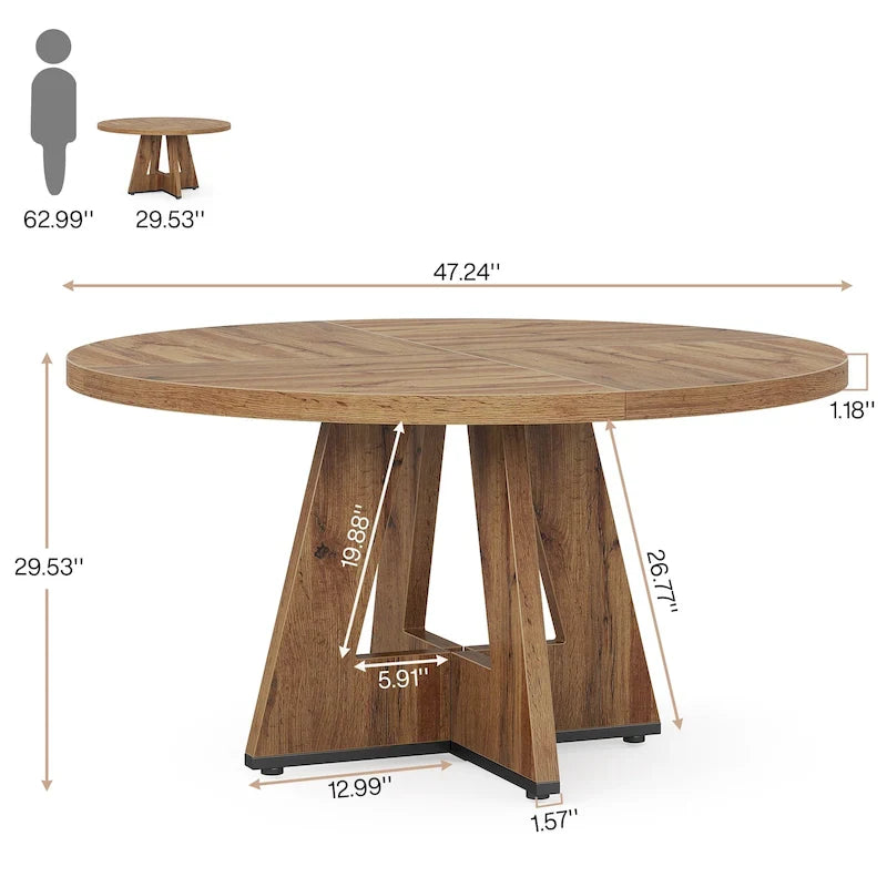 Table à manger ronde de 120 cm pour 4 personnes, table de salle à manger/cuisine/salon en bois style ferme