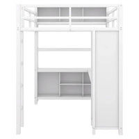 Lit mezzanine en métal blanc cassé avec bureau et armoire - Grand lit