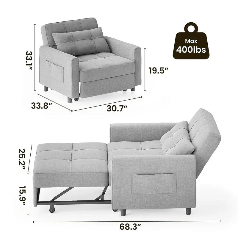 Canapé-lit réglable 3 en 1, fauteuil-canapé escamotable, lit pliant convertible pour salon